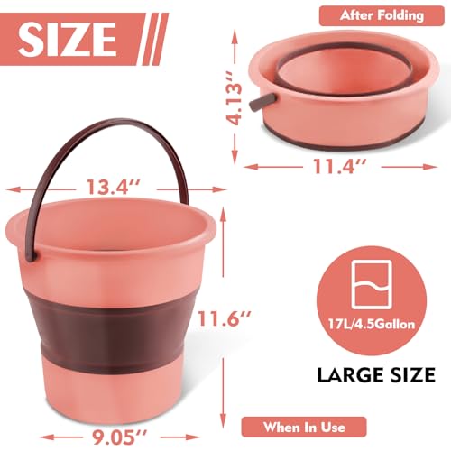 Collapsible Bucket 4.5 Gallon/17L Large Capacity Foldable Cleaning Buckets - color: Large Pink