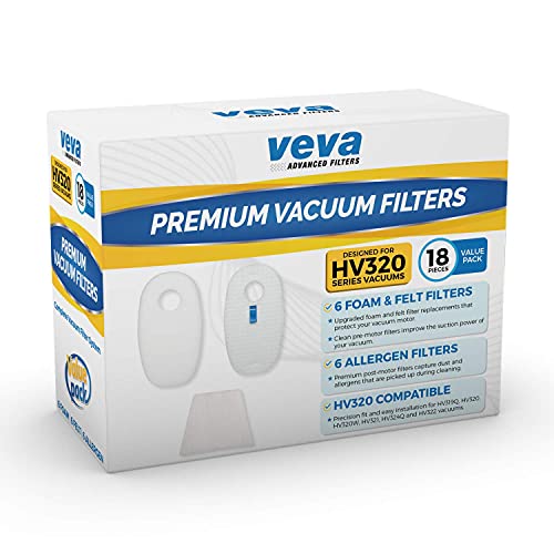 VEVA Premium Vacuum Filter Set with 6 Allergen, 6 Foam, 6 Felt Filters for Shark Rocket Vacuums Model HV319Q, 320, 321, 322, 324, 325 and UV330, 422