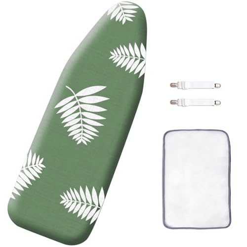 SheeChung 14"x42" Over The Door Ironing Board Cover and Pad,Heat Resistance - color: Green+leaf, size: 42"L x 14"W