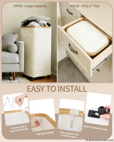 Laundry Hamper with Wheels, 75L Rolling Laundry Basket, Removable Inner Bag - color: Beige, size: 75L