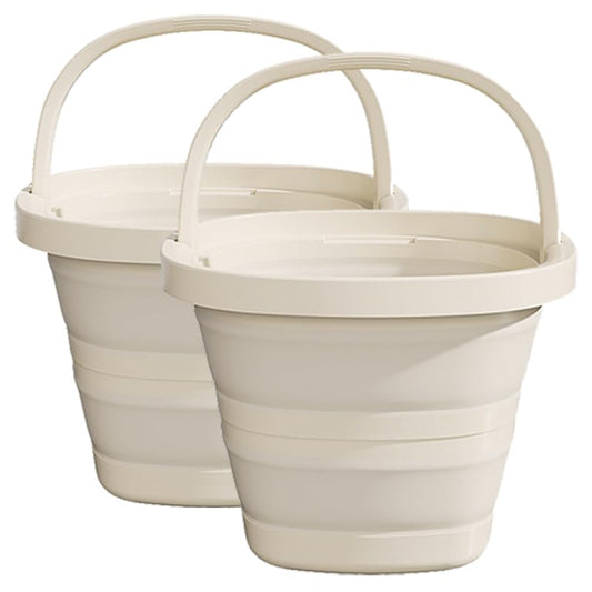 Folding Bucket, Water Bucket, 5L, 10L, Thick, Multi-Functional, Convenient, Foot Bath, Square, Stylish, Camping, Laundry, car wash, Foot Bath, Fishing (Beige*2) - color: Beige-10l*2