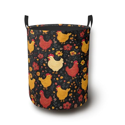 Cute Roosters Laundry Hamper,Chicken Flower Collapsible Laundry Basket with Handles Waterproof Storage Bin for Clothes Books Organizer Basket for Bedroom Bathroom Dormitories 16" x 20.8" - color: Cute Roosters Chicken Flower