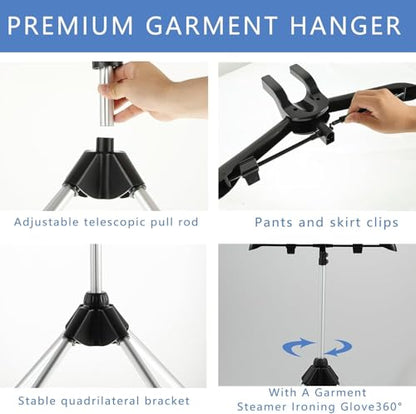 2Pcs Garment Steamer Rack With 2 Pcs Garment Ironing Glove for Clothes,Adjustable Steamer Stand for Clothes,Garment Hanger Standing,Foldable Iron Stand with Ironing Glove for Steaming Clothes(33-59In) - color: Black 4PCS