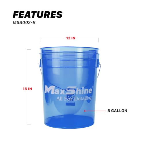Maxshine 5 Gallon Universal Detailing Bucket – Car Wash Bucket for Scratch-Free Washing – Garage Storage & Auto Detailing Tool Holder – Holds Soap, Foam Cannon, Brushes, Microfiber Towels (Blue) - color: 5g Bucket (Blue)