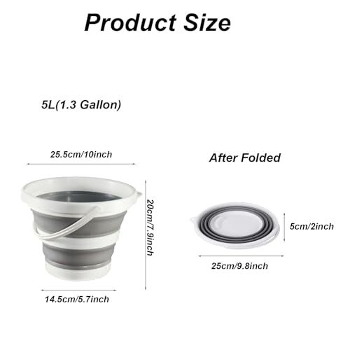 Collapsible Bucket 1.3 Gallon 5L Water Bucket for Cleaning Foldable Portable Plastic Mop Bucket with Handles Indoor Household Outdoor Car Wash Camping Fishing - color: Gray, size: 5L