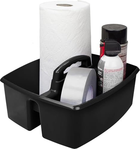 Storex 2-Compartment Large Cleaning Caddy – Multipurpose Supply Organizer with Handle - Black, 1-Pack (00973A06C) - color: Black, size: 1-Pack, style: Large