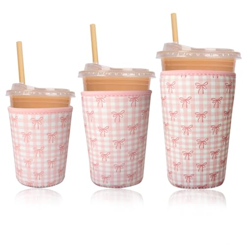 Reusable Insulated Neoprene Iced Coffee Cup Sleeve, Durable Drink Sleeve for Cold Beverages, Beverage Holder for Iced Coffee (Lovely Bows) - color: Lovely Bows