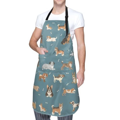 Perinsto Waterproof Apron With 2 Pockets Kitchen Chef Aprons Bibs For Cooking Baking Painting Gardening Grooming - color: Dog Blue
