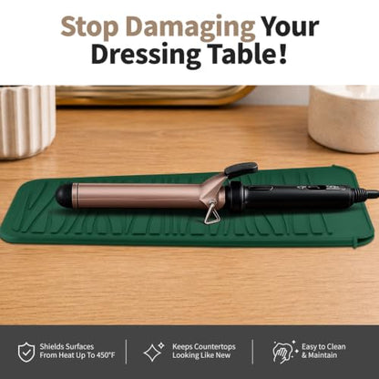 Heat Resistant Silicone Mat for Hair Straightener Curling Wand - color: Hunter Green, size: 1 Pack