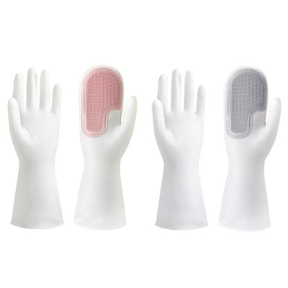 2 Pair Dishwashing Gloves with Scrubbing Bristles Dishes Washing Glove Brush Scrapper for Household Cleaning Kitchen Bathroom Car Garden