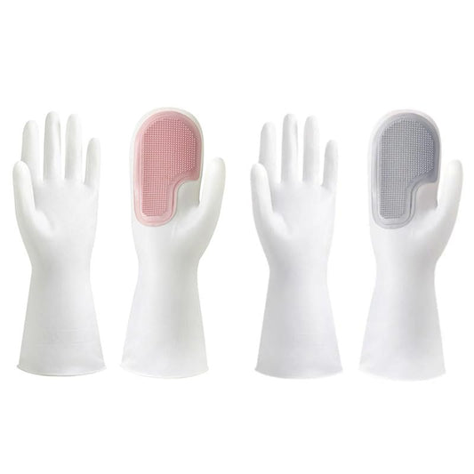 2 Pair Dishwashing Gloves with Scrubbing Bristles Dishes Washing Glove Brush Scrapper for Household Cleaning Kitchen Bathroom Car Garden