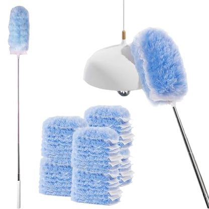 30 Duster Refills with 3.6FT Extension Pole, 360° Disposable Dusters Refills Compatible with Swiffer for Cleaning Furniture, Blinds, Ceiling Fans, Walls