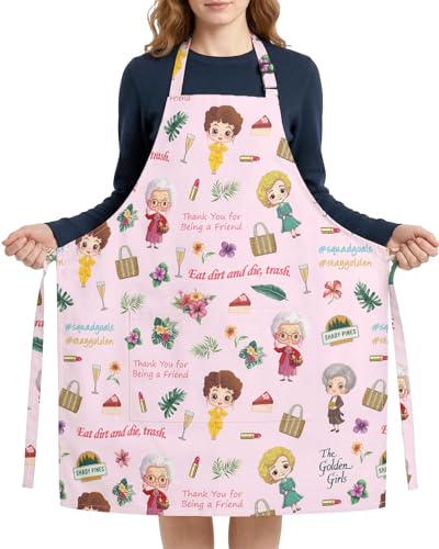 Women Apron, Cute Kitchen Aprons for Women, Girls - color: Pink 80s Girls