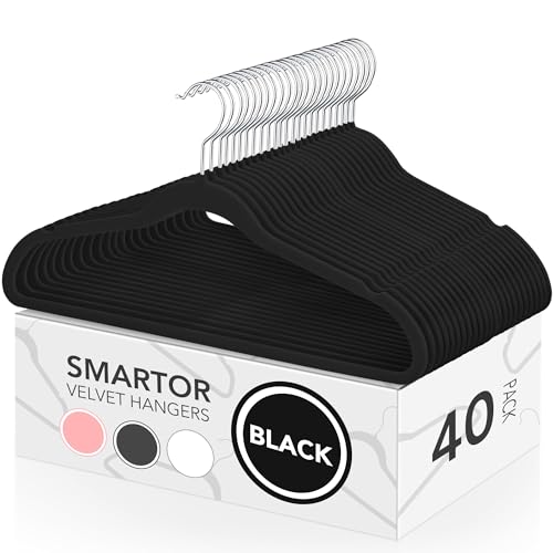 Black Velvet Hangers 40 Pack, Non Slip Felt Slim Hangers for Space Saving - color: Black, size: 40 Pack