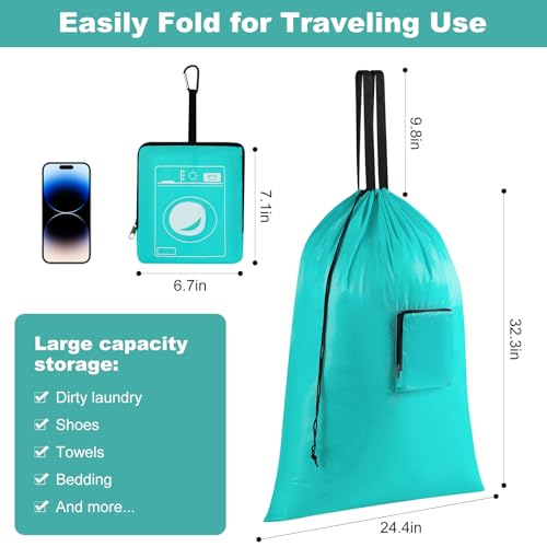 24" x 33" Extra Large Heavy Duty Laundry Bag With Handles, Travel Laundry Bag for Dirty Clothes,Traveling, Camp - color: blue+pink