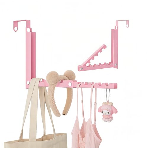 Pink Over the Door Hooks,Foldable Over the Door Hanger for Clothes - color: Pink-1