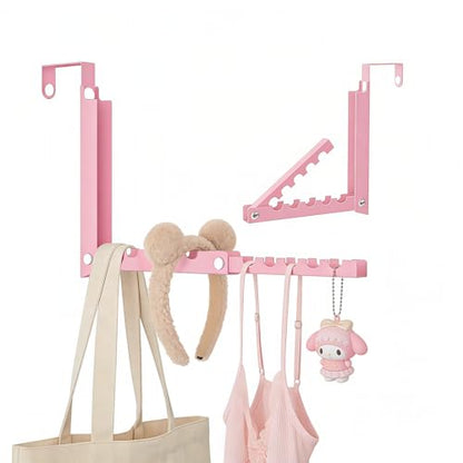 Pink Over the Door Hooks,Foldable Over the Door Hanger for Clothes - color: Pink-1