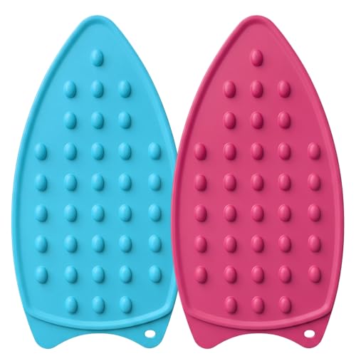 2 Pcs Silicone Iron Rest Pad, Blue/Rose Red - color: Blue & Rose Red