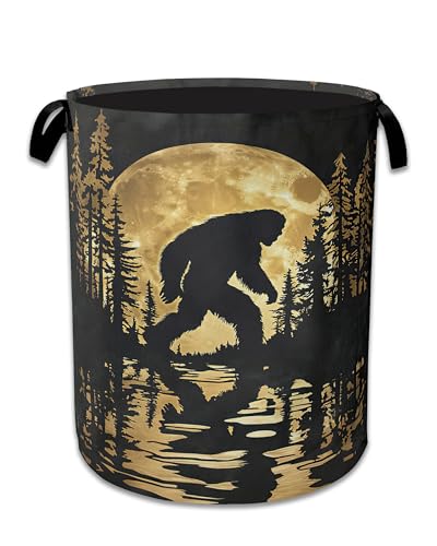 Big foot Laundry Basket,Oxford Cloth Forest Moon Laundry Hamper With Handle Foldable Portable Clothes Storage Basket for Laundry Room/Bedroom/Bathroom 20.8"x16" - color: Big foot Forest Moon