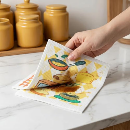 Printed Kitchen Cleaning Cloth Roll, Thick Absorbent Hand-Tear Lazy Cloth - color: Dish