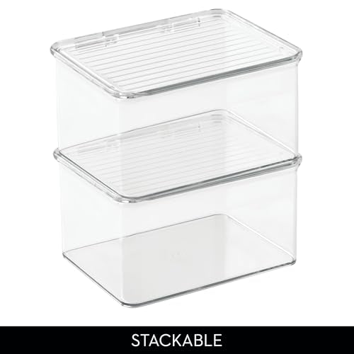 iDesign Plastic Stackable Hinged-Lid Storage Box, Clear