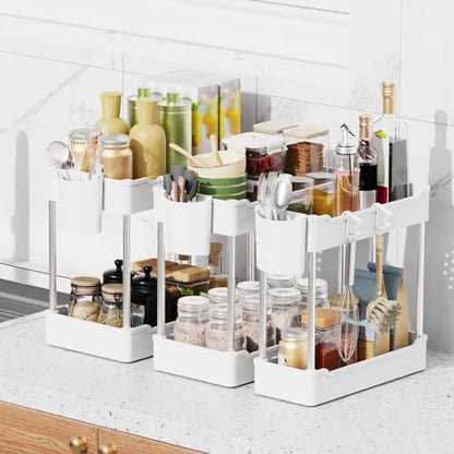 3 Pack Under Sink Organizer Bathroom and Storage Cabinet (White) - color: White