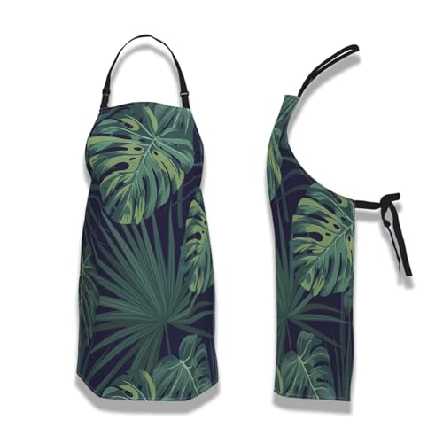 Kitchen Aprons for Men Dark Tropical Jungle Plants Apron for Men for Cooking Restaurant BBQ Painting Crafting Gardening 27” (W) x 31” (H), Waterproof Apron - color: Dark Tropical Jungle Plants
