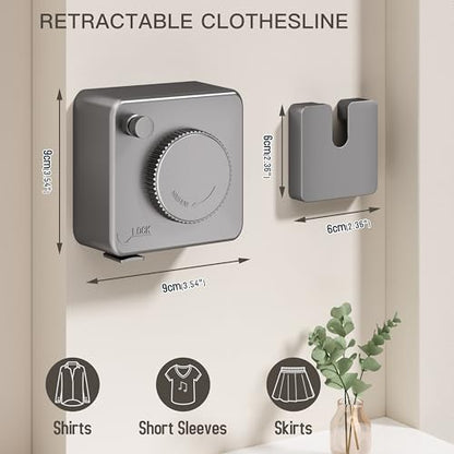 Retractable Clothesline Indoor Outdoor, Clothes Line Retracting Indoor, Retractable Clothes Line Wall Mounted Drying Rack Clothing Line, Laundry Line with Stainless Steel Line-15.1 Feets(Grey) - color: Black