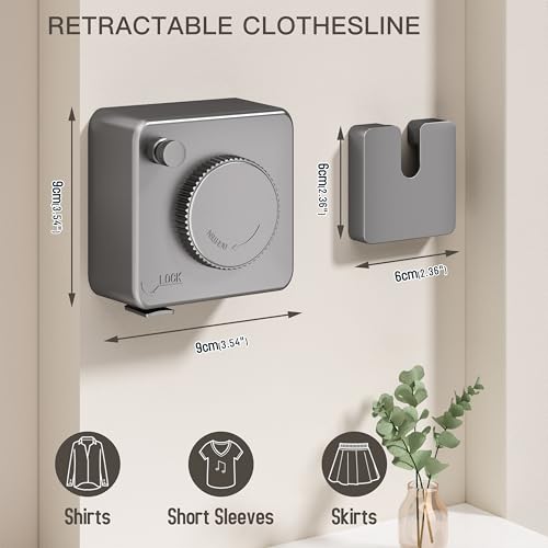 Retractable Clothesline Indoor Outdoor, Clothes Line Retracting Indoor, Retractable Clothes Line Wall Mounted Drying Rack Clothing Line, Laundry Line with Stainless Steel Line-15.1 Feets(Grey) - color: Black