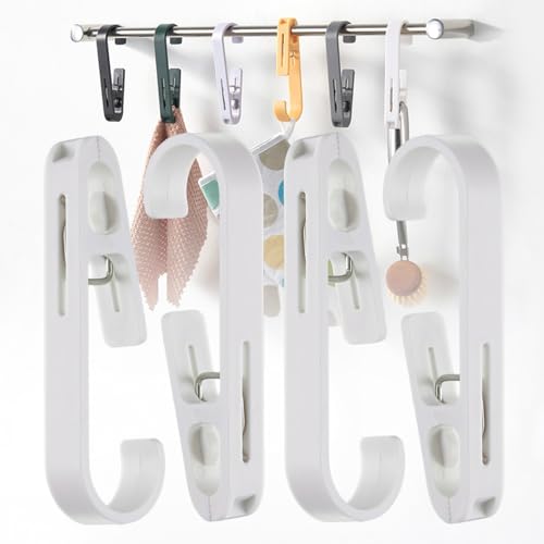 iBetterLife Laundry Hooks Hanging Clips - 4Pcs Heavy Duty Outdoor Clothes Pins, Closet Organizer Single Clip Hangers Clamps Socks Boot Bras Underwear Kids Towels for Bathroom Wardrobe Kitchen Office - color: White, 4 Pack, a Shaped Laundry Hooks Hanging C