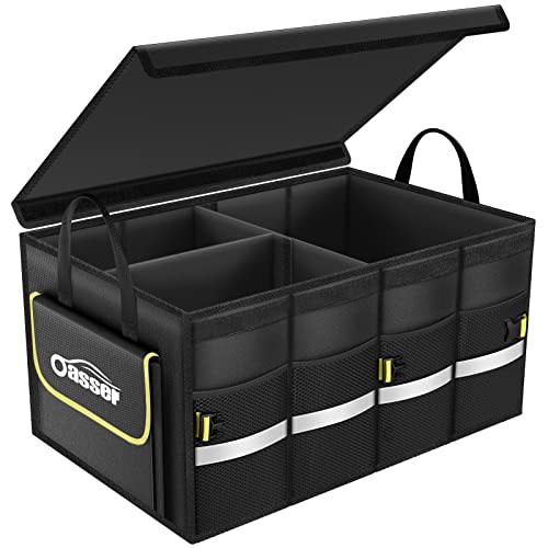 Oasser Car Trunk Organizer with Foldable Soft Lid, 55L 3 Compartments Black - color: Black, size: Standard