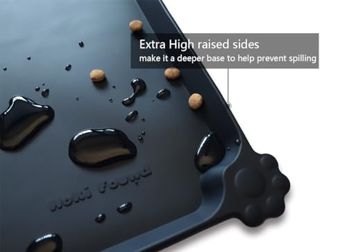 Hoki Found Silicone Pet Food Mats Tray - Non Slip Pet Bowl Mats Placemat - Dog Cat Feeding Mat - Waterproof Dog Food Mats -Pet Water Mats for Floors -Black - color: Black, size: 19" x 12"