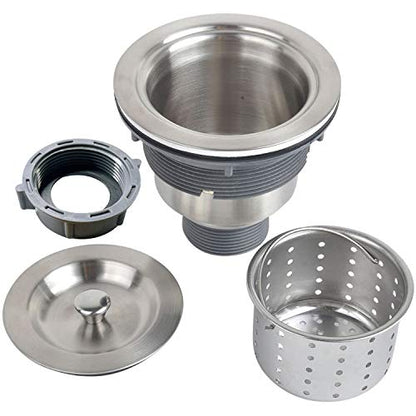 3-1/2 Inch Sink Drain Assembly Kit, Removable Deep Sink Strainer Basket with Sink Stopper/Sealing Lid for Home, Kitchen, Stainless Steel - color: Silver