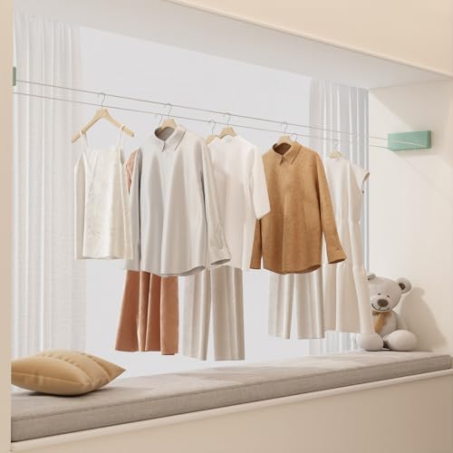 Retractable Clothesline Indoor, Non-Sagging Clothes line retracting Outdoor, Heavy Duty Wall Mounted Laundry Line Adjustable Stainless Steel for Laundryroom, Bathroom, 15.8 Feets Double Lines Green - style: Green