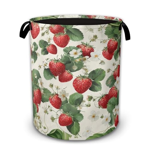 Strawberry Collapsible Laundry Hamper with Handles,Leaves Oxford Cloth Laundry Basket,Storage Organizer for Bathroom Bedroom Laundry Room - color: Strawberry,Leaves