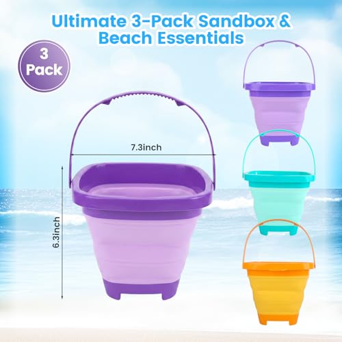 SHINDEL 3 Set Collapsible Beach Buckets, Multicolor - color: Mix 2