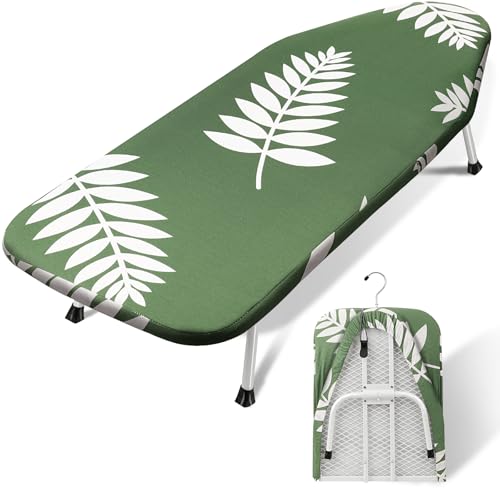 SheeChung Small Ironing Board 12"x32",Mini Iron Board with Metal Mesh Base - style: Green Leaf-32x12