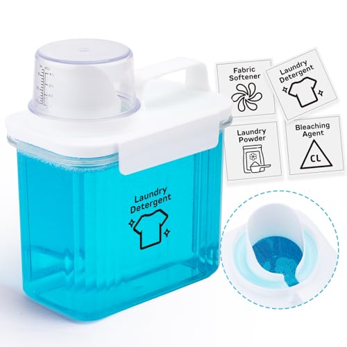 Laundry Detergent Dispenser-1 Pack, 51 oz Detergent Dispenser with 4 Removable Labels, Laundry Soap Dispenser for Laundry Room Organization and Storage, BPA Free & PET Plastic Clear