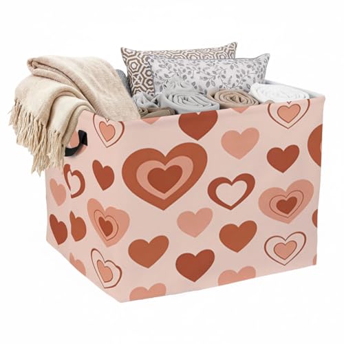 Red Heart Foldable Laundry Basket Hamper with Handles, 56L Large Capacity Toy Storage Organizer, Collapsible Clothes Hamper for Home Decor and Bedroom Organization. - color: Red Heart