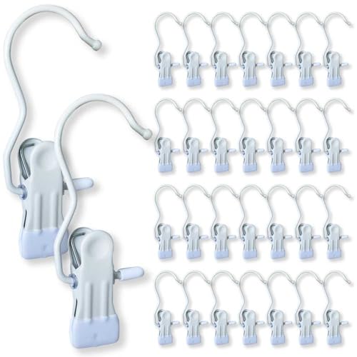 Hangers Clips,Stainless Hooks for Closet Hooks,Heavy Duty Clothespins Laundry Hanging Hooks,Travel Portable Clothes,Boot Tall Towel Hats Socks Pants and Bras (30, Matte White) - color: Matte White