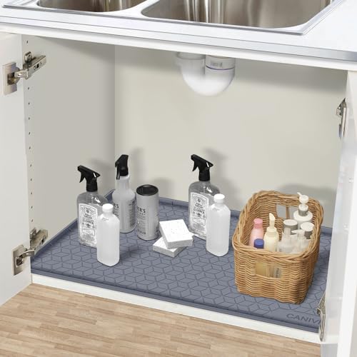 Under Sink Mat, 34"x22" Waterproof Tray for Cabinet, Holds 3 Gal - color: Blue Grey, size: 22"W x 34"L