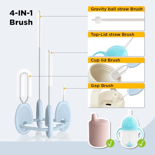 Straw Cleaner Brush Set for Baby Bottles, 4-in-1 with Stand and Key Ring, Blue - color: Blue, size: Baby Version（0–24 Months）