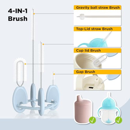Straw Cleaner Brush Set for Baby Bottles, 4-in-1 with Stand and Key Ring, Blue - color: Blue, size: Baby Version（0–24 Months）