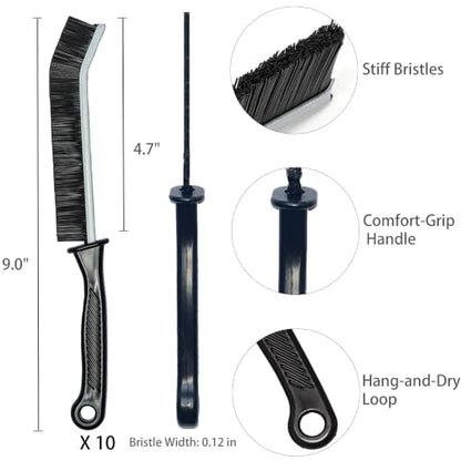 Crevice Cleaning Brush Set, Hard Bristle Grout Brush, 10-Pack