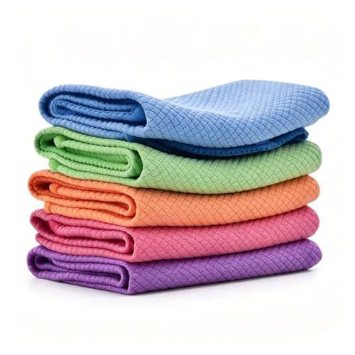 5 Pack Fish Scale Cleaning Cloths, Lint Free Microfiber Polishing Towels