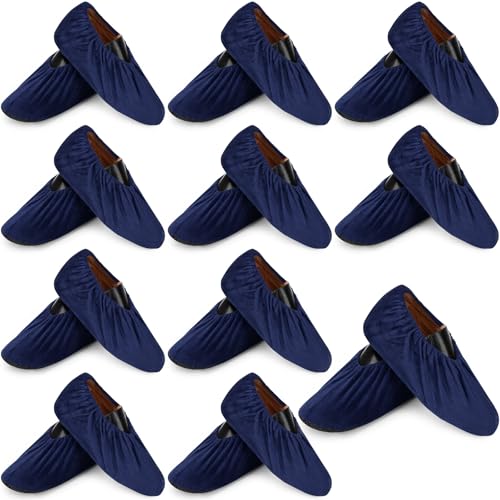 JaGely 11 Pair 11 Pair Reusable Cloth Shoe Covers for Indoors, Navy - color: Navy