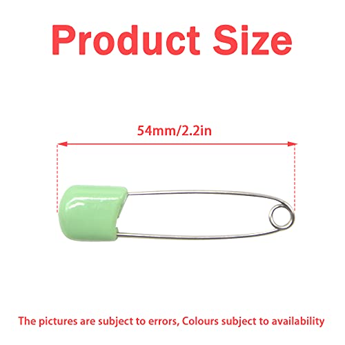 50 PCS Safety Pin 54mm/2.2in Baby Diaper Pins for Cloth Plastic Head Baby Pins for Diapers Stainless Steel Cloth Pins with Locking Closures Nappy Pin for Crafts（DT/Light Green） - color: Light Green