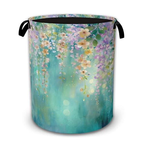 Abstract Flowers Laundry Basket,Spring Floral Collapsible Laundry Baskets with Handles,Waterproof Oxford Cloth Hamper,Storage Organizer for Bathroom Bedroom Dorm - color: Abstract Flowers,Spring Floral