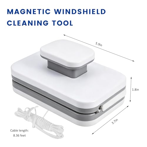 Magnetic Windshield Cleaner Tool Set, Double-Sided Car Window Cleaner with Rope for 3-10mm Thickness Glass, Multi-Purpose Outside & Inside Windshield Cleaning Tool for Vehicles