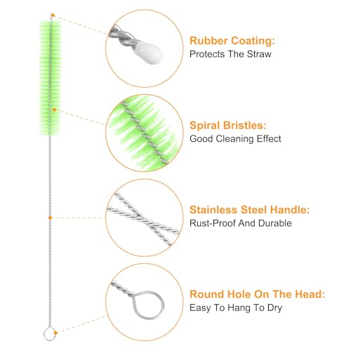 uxcell 10Pcs Drinking Straw Cleaning Brushes, 10" x 5/8" Nylon Bristles Long Straw Brush Pipe Cleaner for Washing Straws Pot Spout, Sippy Cup, Bottle and Tube (Green) - color: Green, size: 10" x 5/8"